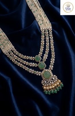 Divine Jewellery Luxury Moissanite Style Layered Necklace with Emerald Stones & Pearl Drops in 92.5 Silver with Gold Plating