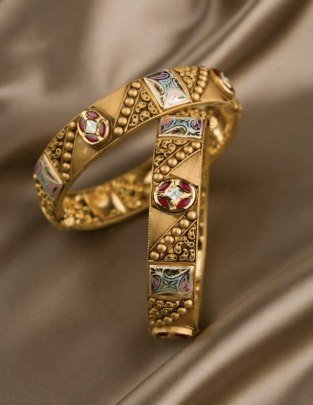 Divine Jewellery Meher Antique Meenakari Kundan Gold-Plated Bangle Pair