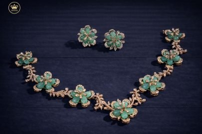 Divine Jewellery Mint Green Floral Crystal Necklace Set with Matching Stud Earrings