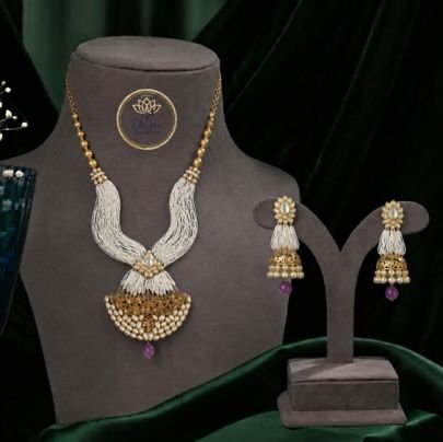 Divine Jewellery Multi-Strand Pearl Pendant Necklace Set with Jhumka Earrings | Gold Plated 92.5 Silver Designer Jewellery