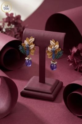 Divine Jewellery Peacock Designer Drop Earrings with Blue Stones and Gemstone Pendant