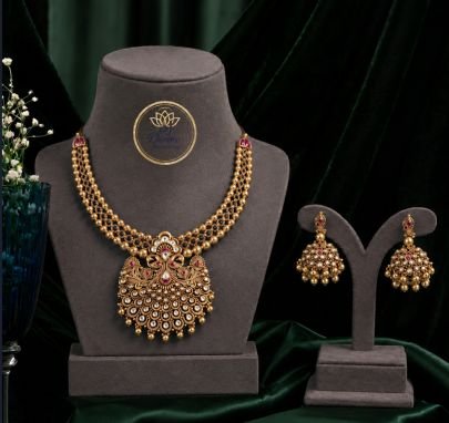 Divine Jewellery Peacock Kundan Pendant Necklace Set with Jhumka Earrings for Women | 92.5 Silver Gold Plated Jewellery