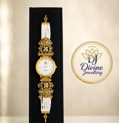 Divine Jewellery Pearl Chain Traditional Gold Plated Watch Bracelet for Women