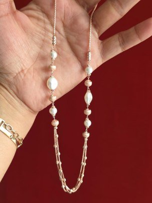 Divine Jewellery Pearl Harmony Rose Gold Long Chain Necklace