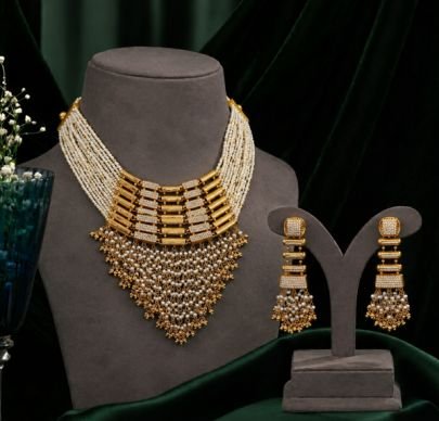 Divine Jewellery Pearl Layered Statement Necklace Set with Earrings for Women | Gold Plated Silver Party Wear Jewellery