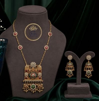 Divine Jewellery Rajwadi Antique Pendant Necklace Set with Matching Earrings | Gold Plated 92.5 Silver Traditional Ethnic Jewellery