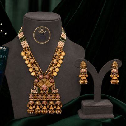 Divine Jewellery Rajwadi Elephant Motif Pendant Necklace Set with Jhumka Earrings | Gold Plated 92.5 Silver Heritage Bridal Jewellery