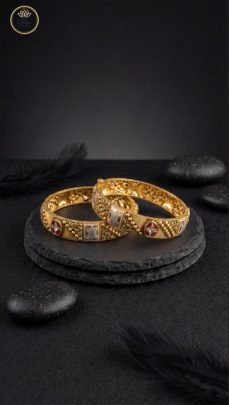 Divine Jewellery Rajwadi Enamel Heritage Antique Gold Bangles (Pair)