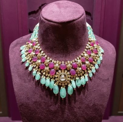 Divine Jewellery Rani Polki & Emerald Drop Royal Necklace Set