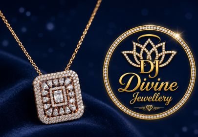 Divine Jewellery Rose Gold American Diamond Square Pendant Necklace (92.5 Silver Rose Gold Plated)
