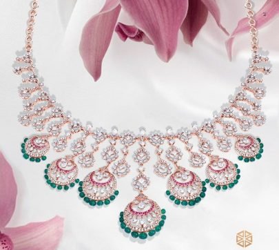 Divine Jewellery Rose Gold Crystal Chandbali Drop Necklace