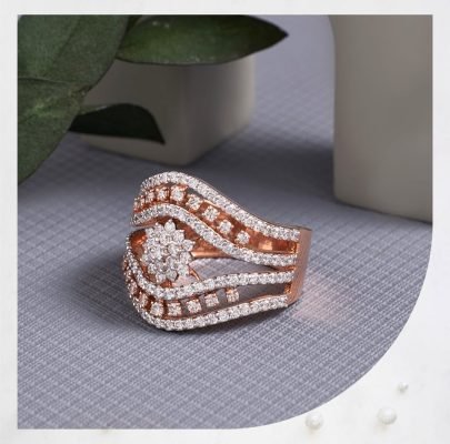 Divine Jewellery Rose Gold Diamond Style Floral Designer Ring