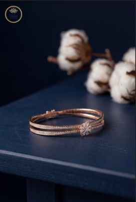 Divine Jewellery Rose Gold Floral Crystal Double Band Designer Bangle