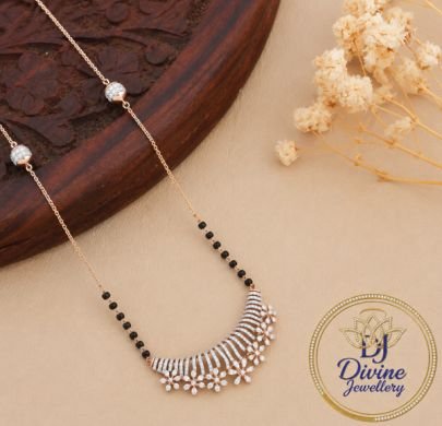 Divine Jewellery Rose Gold Plated American Diamond Mangalsutra Necklace for Women | Floral Designer Black Bead Pendant