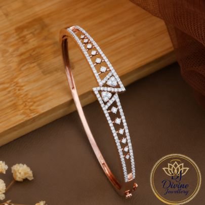 Divine Jewellery Rose Gold Plated American Diamond Bracelet for Women | Elegant Geometric Open Cuff Bangle