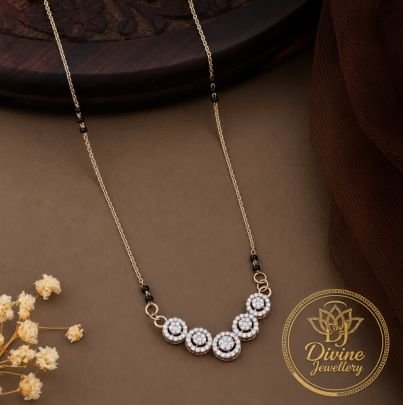 Divine Jewellery Rose Gold Plated American Diamond Mangalsutra Necklace for Women | Elegant Circular Floral Pendant Design
