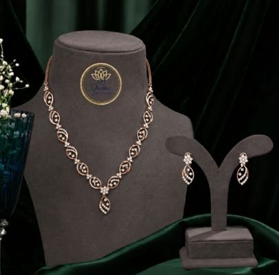 Divine Jewellery Rose Gold Plated Designer Necklace Set for Women | 92.5 Silver CZ Diamond Party Wear Jewellery Set with Earrings