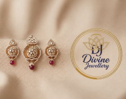 Divine Jewellery Rose Gold Plated Kundan Style Earrings with Ruby Drop | 92.5 Silver