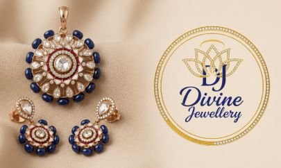 Divine Jewellery Rose Gold Plated Blue Beaded Kundan Pendant Set | 92.5 Silver