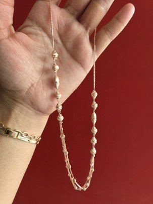 Divine Jewellery Rose Gold Textured Bead Layered Long Chain