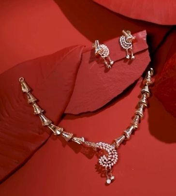 Divine Jewellery Royal Bell Motif Designer Necklace Set with Crystal Floral Drop Pendant