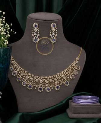 Divine Jewellery Royal Blue CZ Necklace Set for Women | Gold Plated 925 Silver Designer Necklace with Matching Earrings