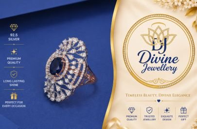 Divine Jewellery Royal Blue Sapphire Cocktail Ring in 92.5 Sterling Silver with Gold Plating | Luxury Statement Ring for Women
