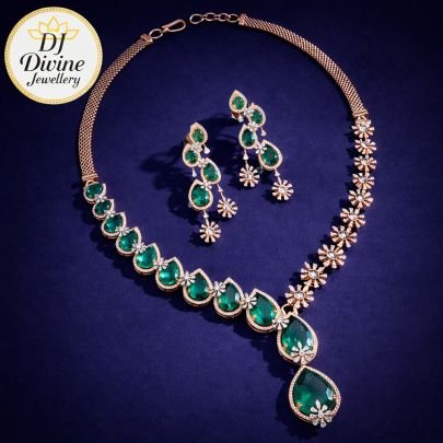 Divine Jewellery Royal Emerald Green Tear-Drop Designer Necklace Set