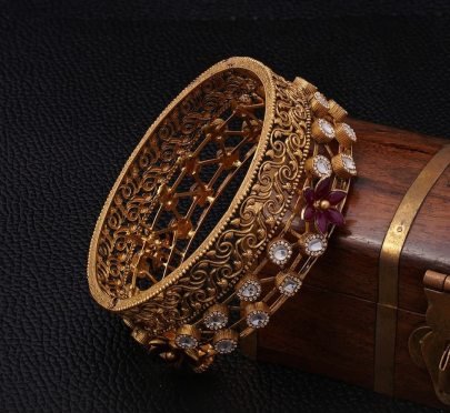 Divine Jewellery Royal Filigree Kundan Bridal Kada with Ruby Floral Accent