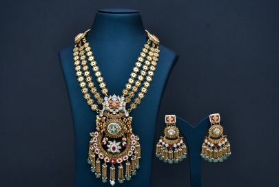 Divine Jewellery Royal Floral Layered Temple Necklace Set with Ornate Pendant