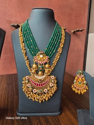 Divine Jewellery Royal Green Multi-Layer Temple Bridal Haram Set