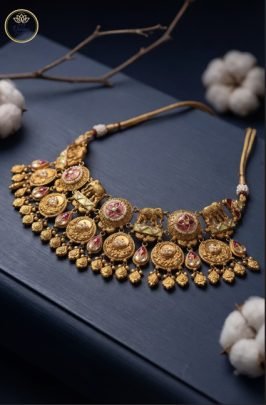 Divine Jewellery Royal Heritage Temple Choker with Antique Gold Finish & Ruby Accents