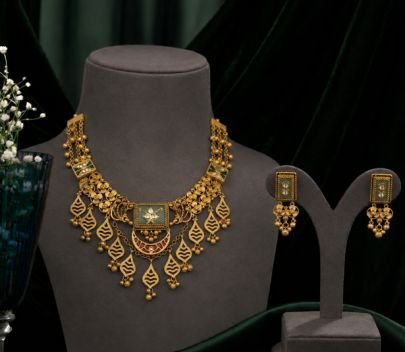 Divine Jewellery Royal Heritage Gold Plated Traditional Necklace Set for Women | Antique Designer Choker Jewellery Set with Matching Earrings | Ethnic