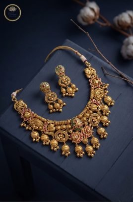 Divine Jewellery Royal Lakshmi Temple Necklace Set with Antique Gold Finish