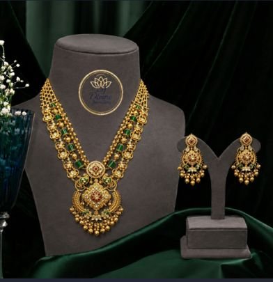 Divine Jewellery Royal Layered Temple Necklace Set with Earrings | Gold Plated Silver Bridal Jewellery