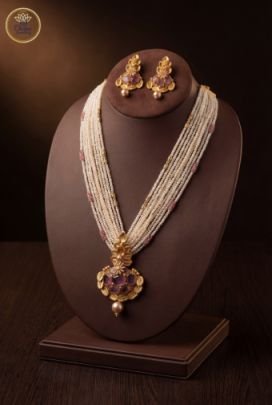 Divine Jewellery Royal Pearl Multi Strand Ruby Pendant Necklace Set