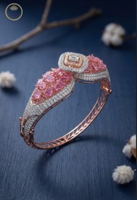 Divine Jewellery Royal Pink Sapphire-Inspired Rose Gold Statement Bracelet
