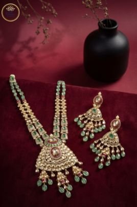 Divine Jewellery Royal Polki Emerald Bridal Necklace Set with Earrings
