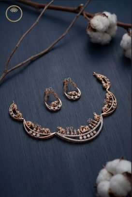 Divine Jewellery Royal Safari Heritage Statement Necklace Set with Rose Gold Finish