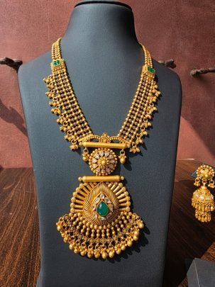 Divine Jewellery Royal Temple Multi-Layer Bead Haram with Emerald Pendant