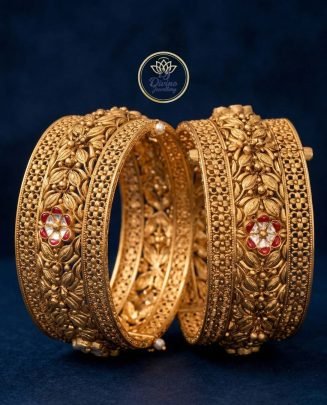 Divine Jewellery Royal Temple Floral Carved Bridal Bangle Set with Kundan Detailing