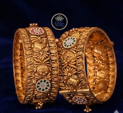 Divine Jewellery Royal Temple Peacock Heritage Bridal Bangle Set with Kundan Detailing
