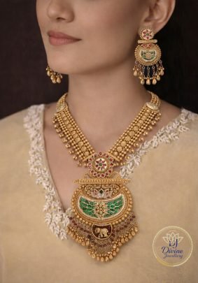 Divine Jewellery Royal Temple Elephant Heritage Necklace Set with Enamel Work