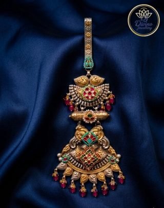 Divine Jewellery Royal Temple Peacock Waist Judaa with Kundan and Ruby Bead Drops