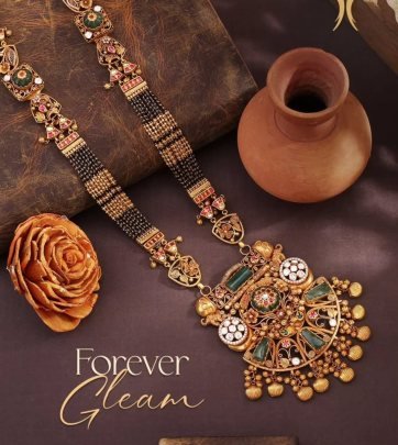 Divine Jewellery Royal Temple Heritage Designer Mangalsutra with Black Beads and Antique Pendant