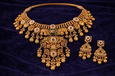 Divine Jewellery Royal Temple Choker Set with Elephant Motifs, Meenakari Work & Coin Dangling in 92.5 Silver with Gold Plating