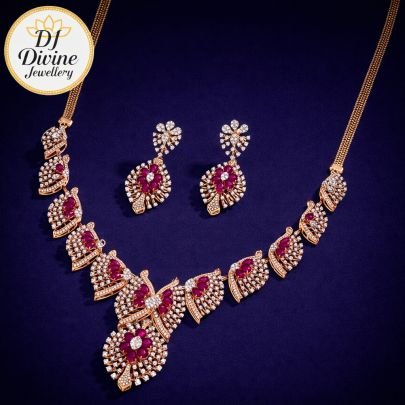 Divine Jewellery Ruby Bloom Fan-Motif Designer Necklace Set
