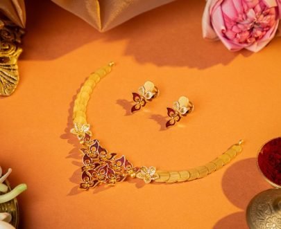 Divine Jewellery Ruby Floral Enamel Designer Necklace Set with Elegant Stud Earrings