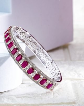 Divine Jewellery Ruby Red Emerald-Cut Crystal Designer Tennis Bangle