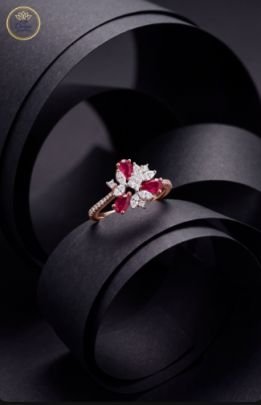Divine Jewellery Ruby Red Floral Crystal Designer Ring